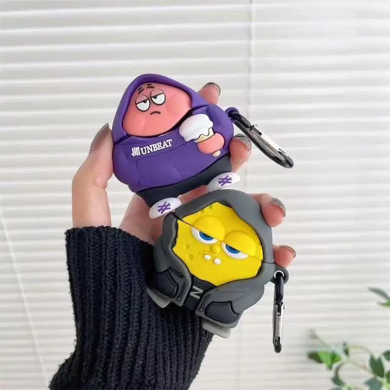 For Airpods 4 3 2 1 Pro Pro2 Earphone Case 3d Spongebob Squarepants Cartoon Silicone Protective Headphone Box With Pendant Cover Featured