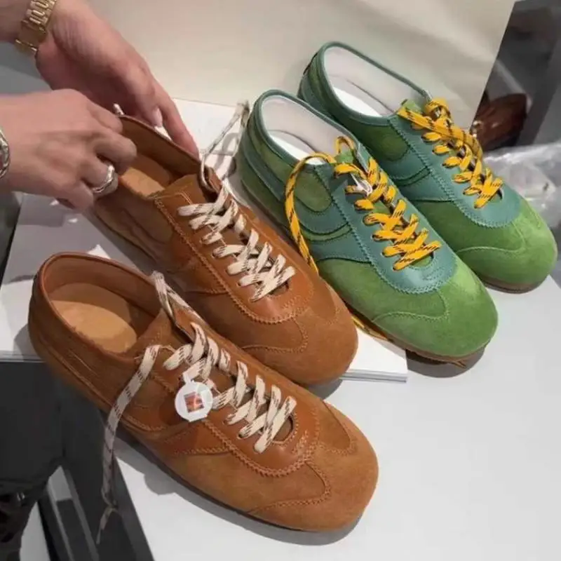 German Training Shoes Women 2026 Summertime Flat Lace Up Forrest Gump Shoes Women Genuine Leather Mesh Ventilation Sneakers Featured