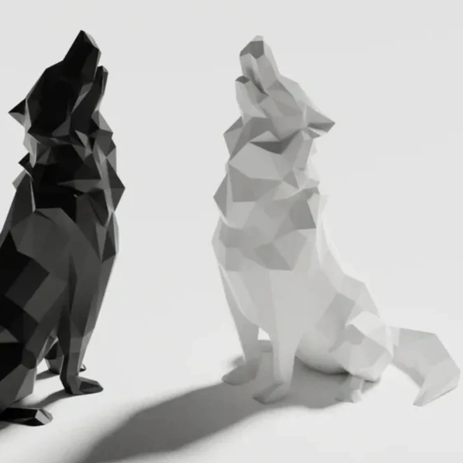 Poly Geometric Wolf Figurine Minimalist Resin Animal Decor Home Office Desktop Ornament Roaring Of Hungry Wolves Idear Gift Featured