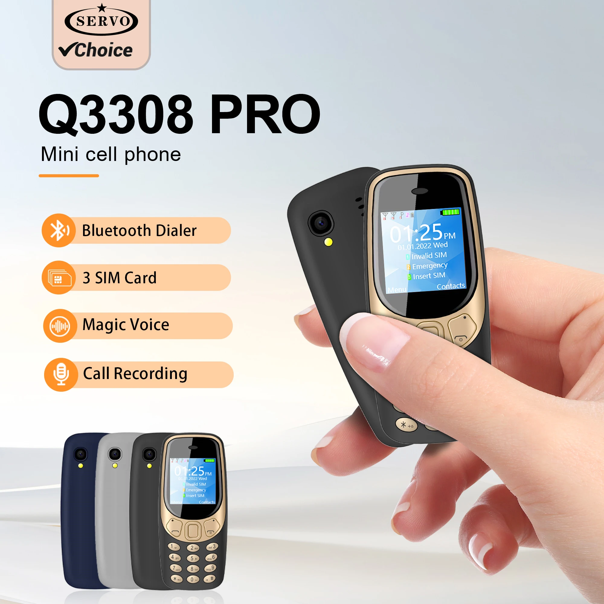 Servo Portable Mini Mobile Phone 3 Sim Card 3 Standby Bluetooth Dial Call Recording Magic Voice Fm Radio Flashlight Cell Phone Featured