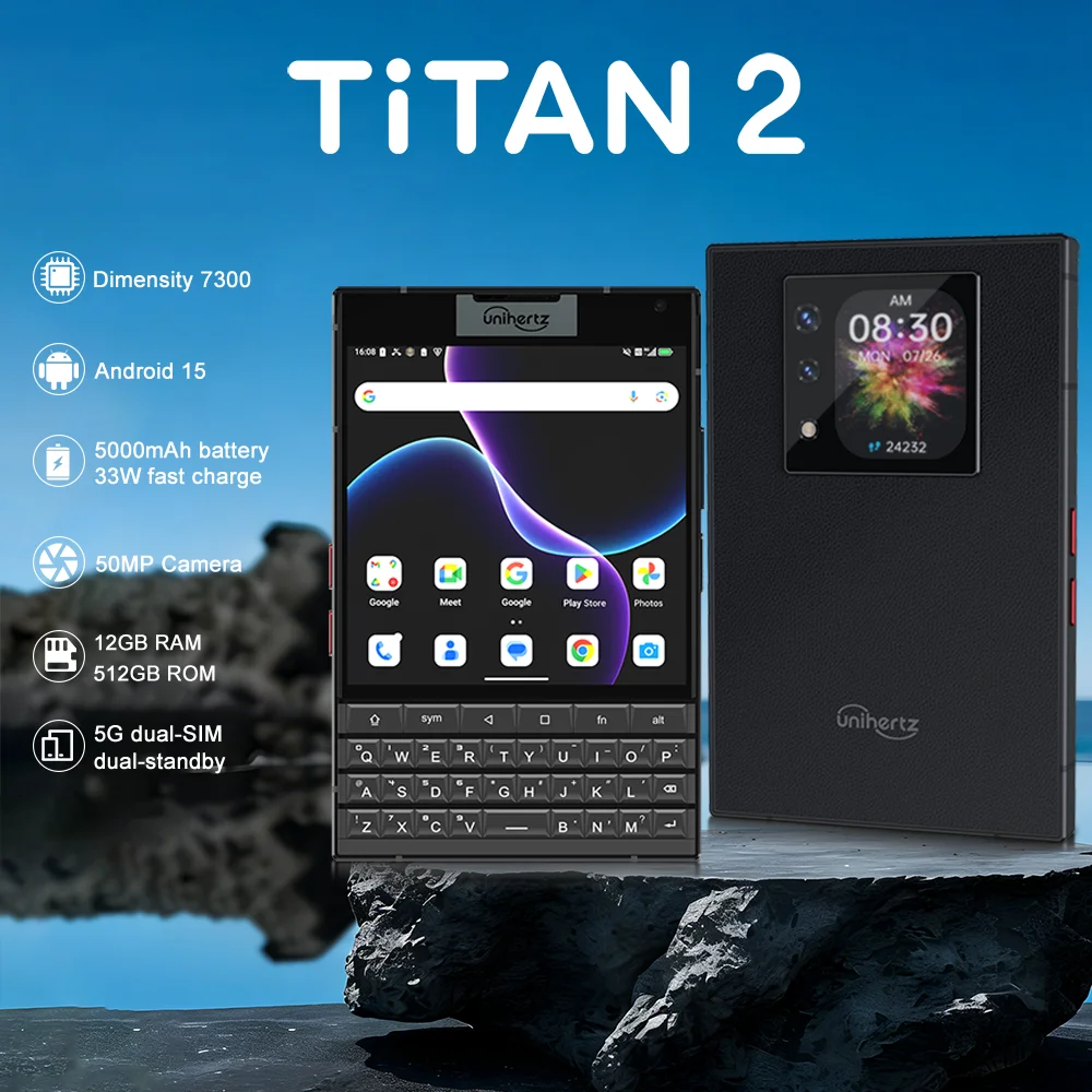 Unihertz Titan 2 Smartphone 5g Android 15 With Physical Keyboard Dual Screen 12gb 512gb Dimensity 7300 Dual Sim 50mp Camera Featured