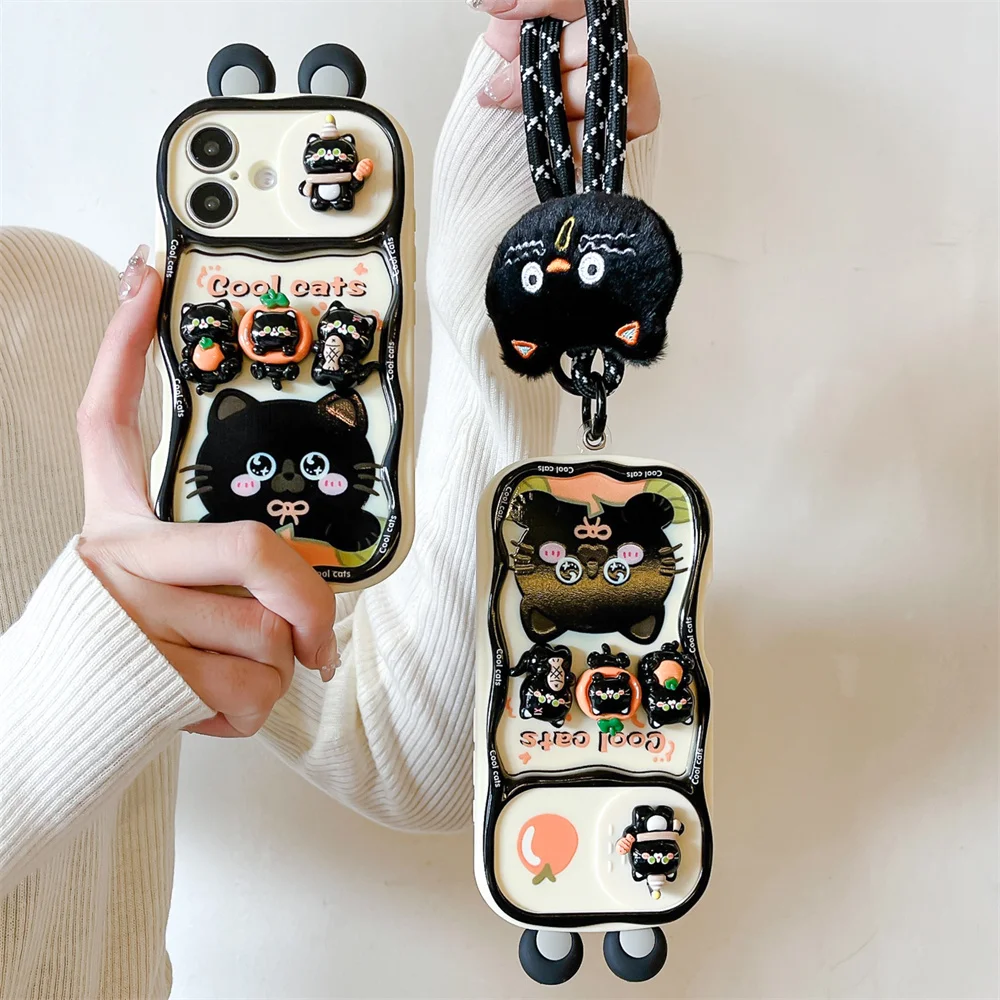 Cute Cartoon Black Cat Kitty Push Pull Camera Phone Case For Iphone 16 15 Pro Max 14 Plus 13 12 Pro Max 11 Lanyard Soft Cover Featured Cute Cartoon Black Cat Kitty Push Pull Camera Phone Case For Iphone 16 15 Pro Max 14 Plus 13 12 Pro Max 11 Lanyard Soft Cover Featured