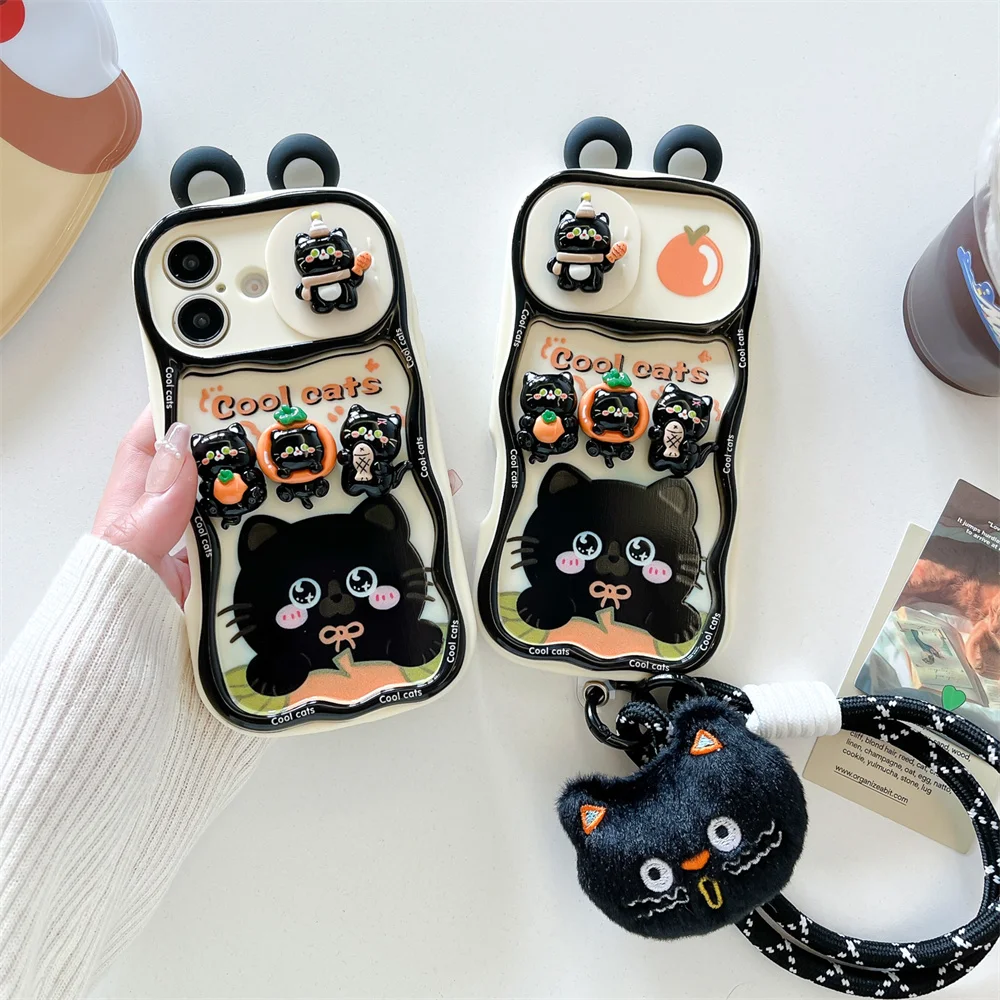 Cute Cartoon Black Cat Kitty Push Pull Camera Phone Case For Iphone 16 15 Pro Max 14 Plus 13 12 Pro Max 11 Lanyard Soft Cover Gallery 1 Cute Cartoon Black Cat Kitty Push Pull Camera Phone Case For Iphone 16 15 Pro Max 14 Plus 13 12 Pro Max 11 Lanyard Soft Cover Gallery 1