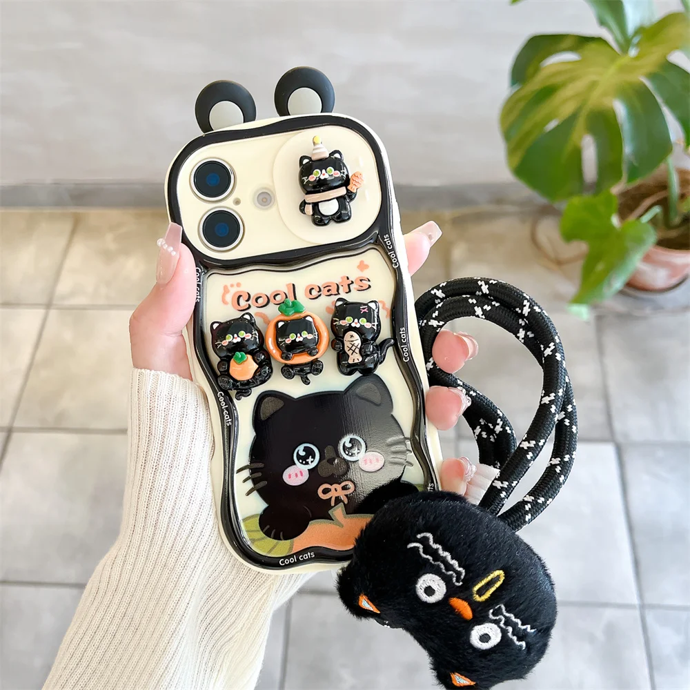 Cute Cartoon Black Cat Kitty Push Pull Camera Phone Case For Iphone 16 15 Pro Max 14 Plus 13 12 Pro Max 11 Lanyard Soft Cover Gallery 3 Cute Cartoon Black Cat Kitty Push Pull Camera Phone Case For Iphone 16 15 Pro Max 14 Plus 13 12 Pro Max 11 Lanyard Soft Cover Gallery 3