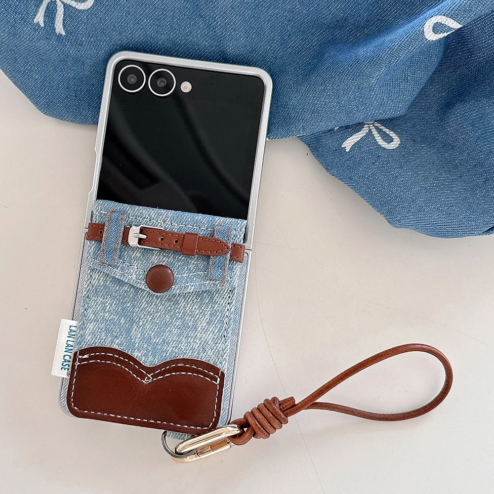 Denim Cardholder Phone Case For Samsung Galaxy Z Flip 7 Flip 5 Flip 6 3 4 Wrist Chain Shockproof Back Cover Gallery 1 Denim Cardholder Phone Case For Samsung Galaxy Z Flip 7 Flip 5 Flip 6 3 4 Wrist Chain Shockproof Back Cover Gallery 1