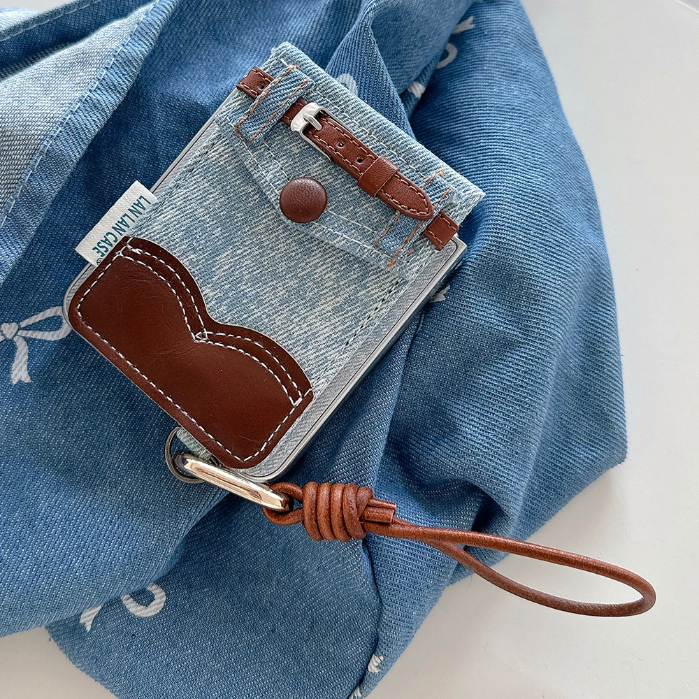 Denim Cardholder Phone Case For Samsung Galaxy Z Flip 7 Flip 5 Flip 6 3 4 Wrist Chain Shockproof Back Cover Gallery 2 Denim Cardholder Phone Case For Samsung Galaxy Z Flip 7 Flip 5 Flip 6 3 4 Wrist Chain Shockproof Back Cover Gallery 2