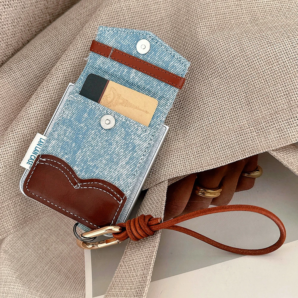 Denim Cardholder Phone Case For Samsung Galaxy Z Flip 7 Flip 5 Flip 6 3 4 Wrist Chain Shockproof Back Cover Gallery 3 Denim Cardholder Phone Case For Samsung Galaxy Z Flip 7 Flip 5 Flip 6 3 4 Wrist Chain Shockproof Back Cover Gallery 3