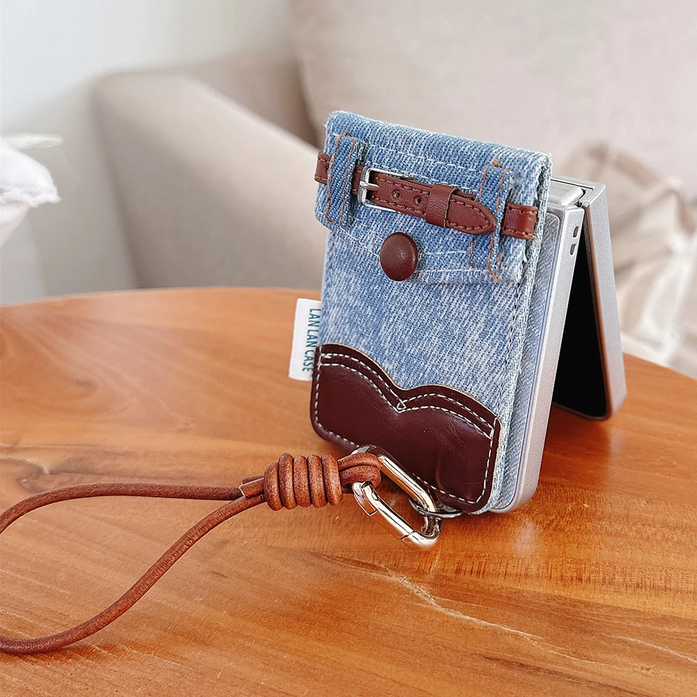 Denim Cardholder Phone Case For Samsung Galaxy Z Flip 7 Flip 5 Flip 6 3 4 Wrist Chain Shockproof Back Cover Gallery 4 Denim Cardholder Phone Case For Samsung Galaxy Z Flip 7 Flip 5 Flip 6 3 4 Wrist Chain Shockproof Back Cover Gallery 4