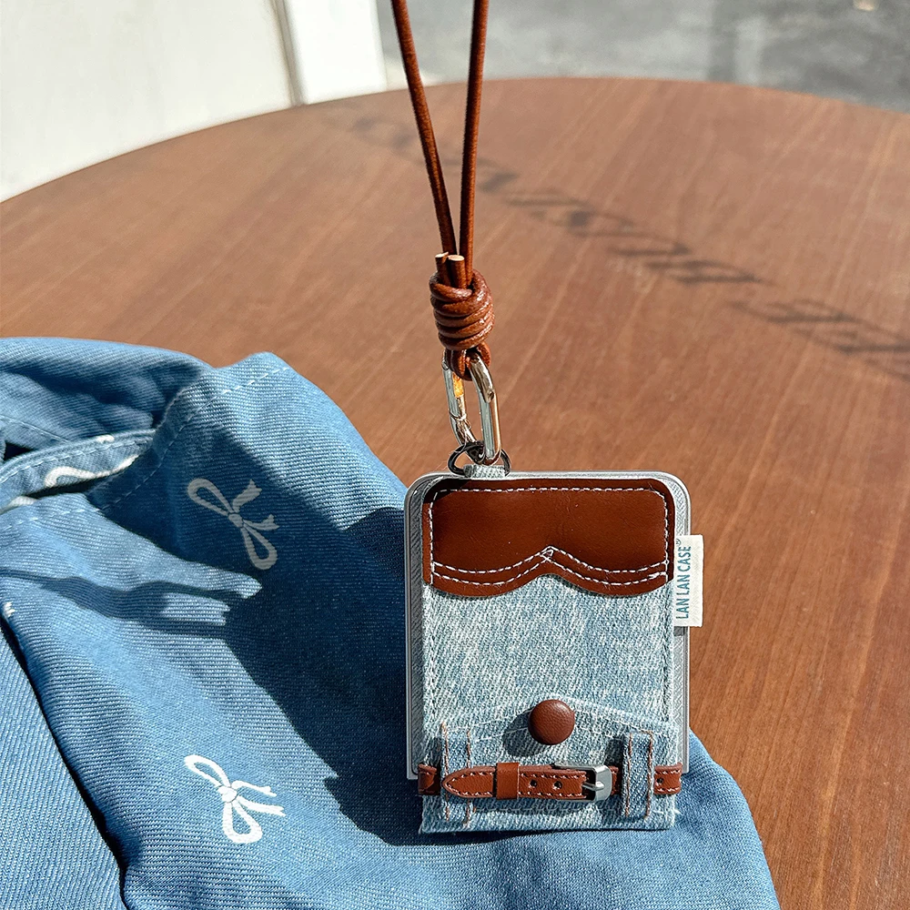 Denim Cardholder Phone Case For Samsung Galaxy Z Flip 7 Flip 5 Flip 6 3 4 Wrist Chain Shockproof Back Cover Gallery 5 Denim Cardholder Phone Case For Samsung Galaxy Z Flip 7 Flip 5 Flip 6 3 4 Wrist Chain Shockproof Back Cover Gallery 5