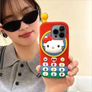 Lovely Cartoon 3d Hello Kitty Telephone Phone Case For Iphone 17 16 15 14 13 12 Pro Max Plus 17 Pro Shockproof Anime Phone Cover Featured