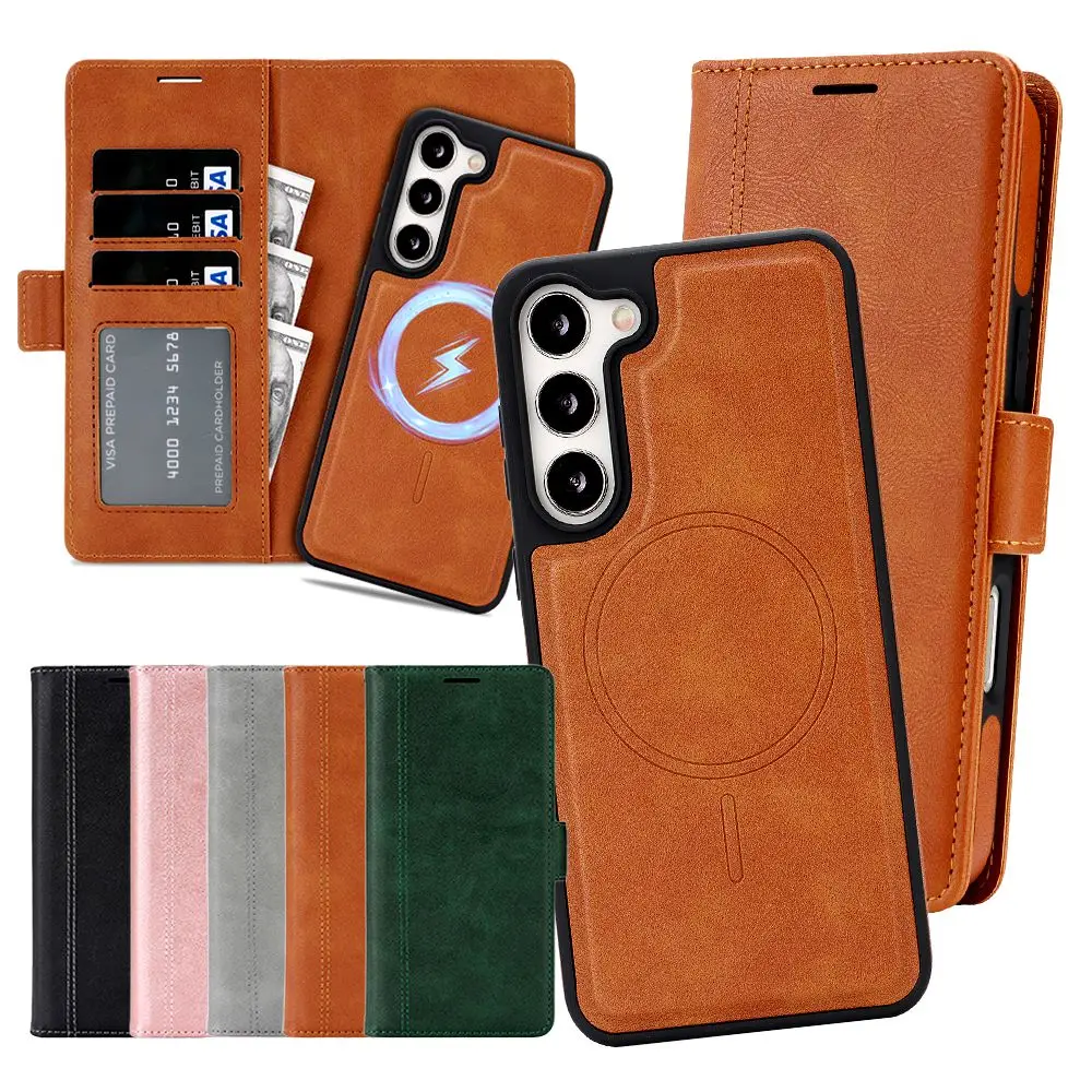 2 In 1 Wireless Charging Magnetic Case For Samsung Galaxy S25 Ultra S24 Plus S23 S25u S24u Wallet Cash Cards Slot Phone Cover Featured