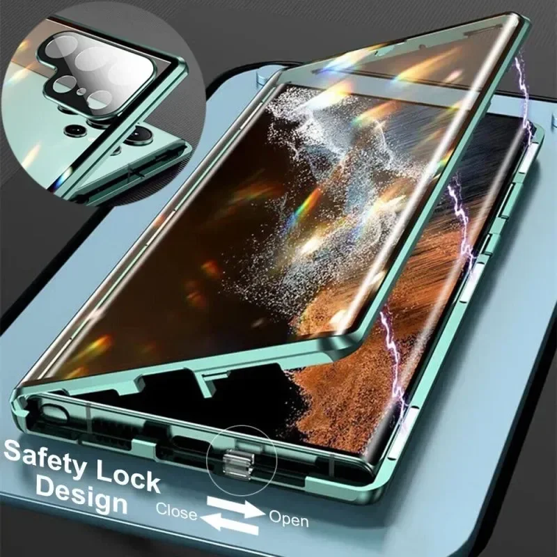 2025 New For Samsung Galaxy S25 S23 S24 S26 Ultra Magnetic Case 360 Full Protection Metal Double Sided Glass Snap Lock Cover Featured