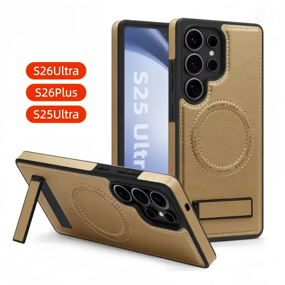 Business Leather Stand Holder Magnetic Case For Samsung S25 S26 S23 S24 Ultra Plus S24fe For Magsafe Wireless Charging Cover Featured