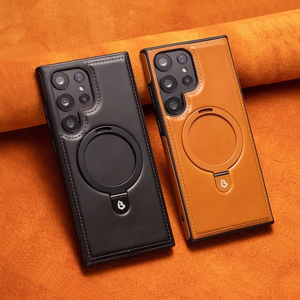 Business Retro Leather Holder Magnetic Case For Samsung Galaxy S25 S24 Ultra S23 S22 Plus A15 Wireless Charge Shockproof Cover 1