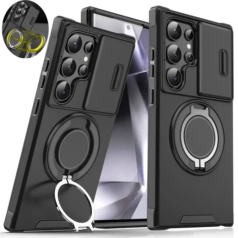 Case For Samsung Galaxy S25 S24 S23 S22 S21 Ultra Plus S24fe S23fe Slide Camera Protect Magnetic Holder Armor Shockproof Cover Featured