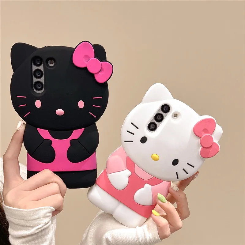 Cute 3d Hello Kittty Phone Case For Samsung Galaxy S25 S24 S23 S22 Ultra Plus S20 S21 S23 Fe A54 A55 A36 A16 Soft Silicone Cover Featured