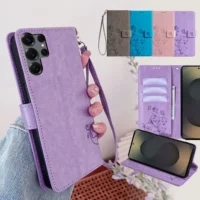 Fashion Embossed Solid Color Wallet Case For Samsung Galaxy S25 S24 S23 S22 S21 S20 Ultra S25 Edge S25 Plus S24 Fe Flip Cover Featured