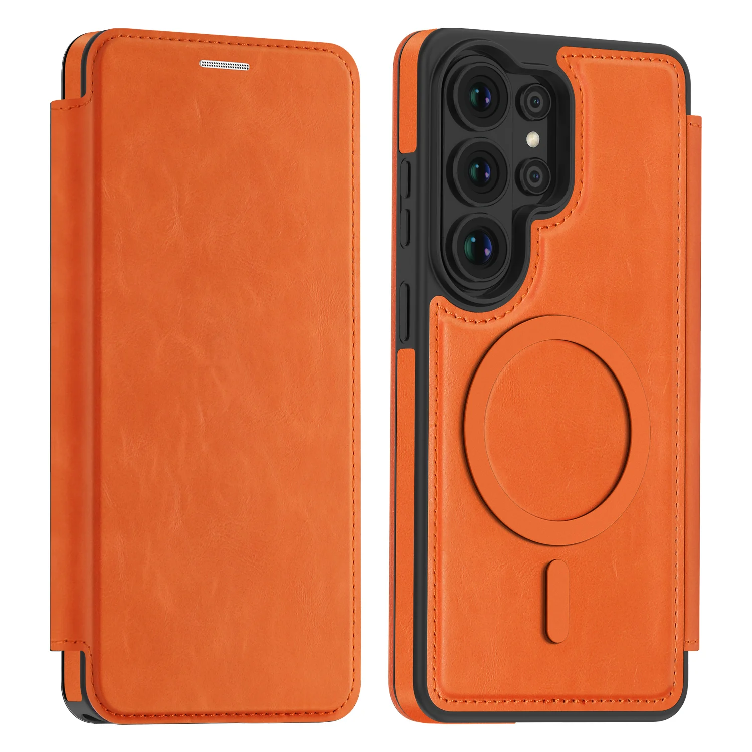 Luxury Leather For Magsafe Flip Case For Samsung Galaxy S26 S25 Ultra Plus Magnetic Card Holder Slot Pocket Cover Rfid Blocking Featured