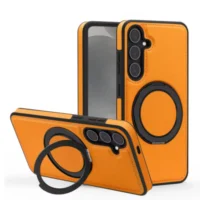 Luxury Leather Pattern Magnetic Stand Case For Samsung S25 S26 S24 S23 Ultra Plus S25 Fe For Magsafe Shockproof Protection Case Featured