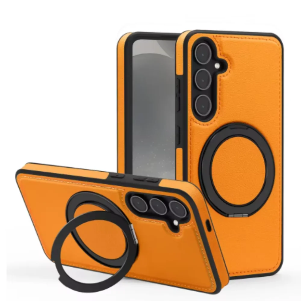 Luxury Leather Pattern Magnetic Stand Case For Samsung S25 S26 S24 S23 Ultra Plus S25 Fe For Magsafe Shockproof Protection Case Featured