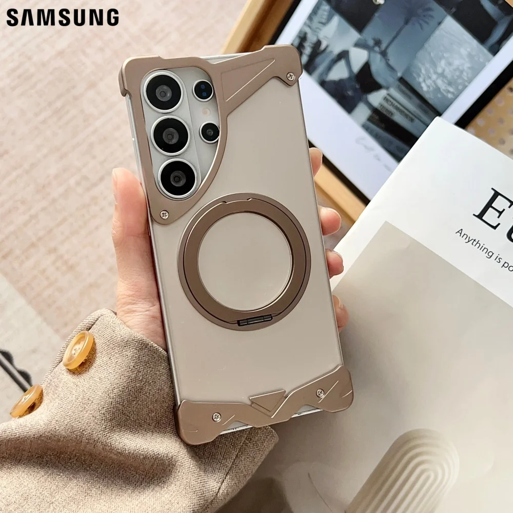 Luxury Metal Frameless For Magsafe Phone Case For Samsung Galaxy S26 S25 S24 S23 Ultra S26 With Stand 360 Rotation Bumper Cover Featured