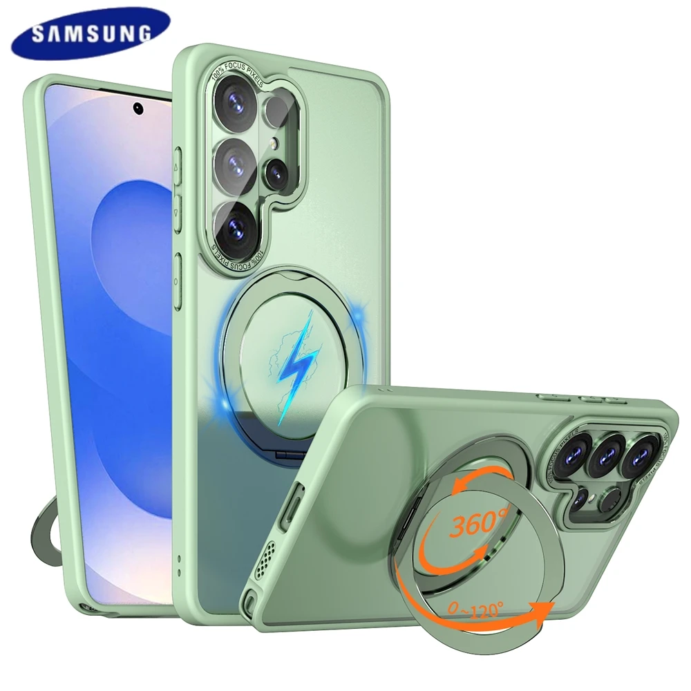 Matte Case For Magsafe For Samsung Galaxy S26 S25 S24 Ultra S22 S24 S23 Fe Edge 360 Rotating Magnetic Ring Transparent Cover Featured