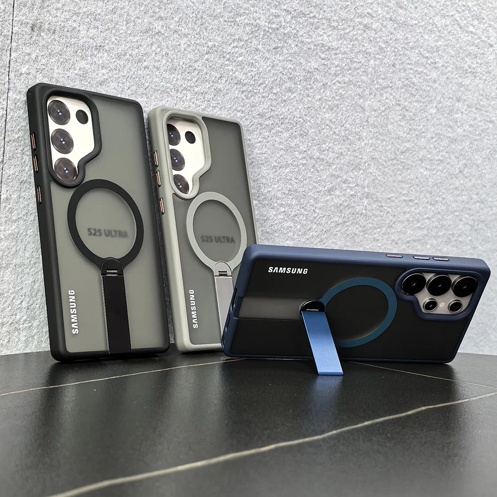 Metal Bracket Magnetic Charge Case For Samsung Galaxy S25ultra S25plus S24ultra S24plus For Magsafe Stand Shockproof Phone Cover Featured