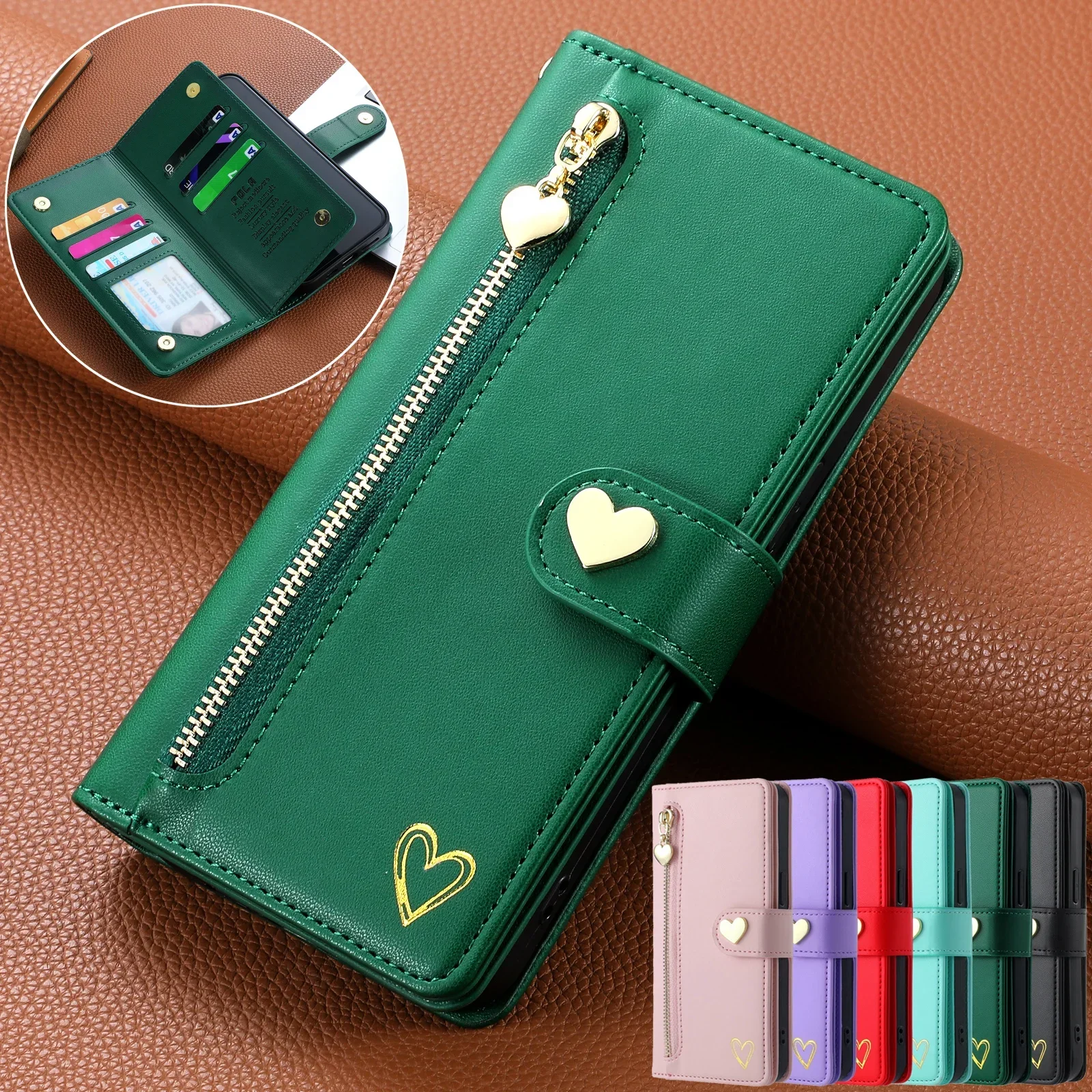 Zipper Cards Solt Wallet Leather Case For Samsung Galaxy S23 S25 Ultra S24 S22 Plus S21 Fe A16 A26 A36 A56 A34 A54 Purse Cover Featured