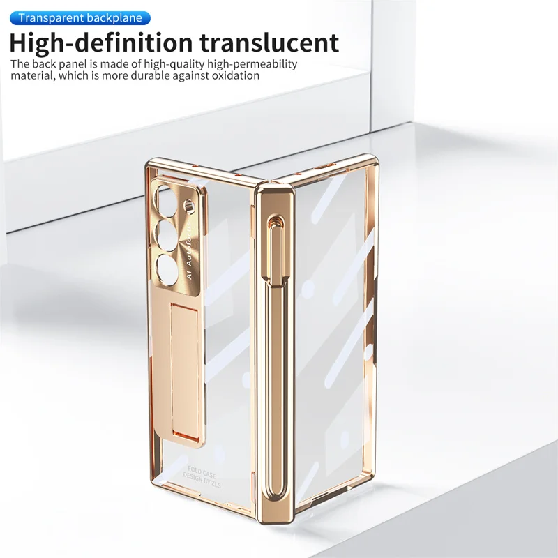 For Samsung Galaxy Z Fold 3 4 5 Case Electroplated Hinge Transparent 360 Full Protective Film Bracket Cover For Galaxy Z Fold6