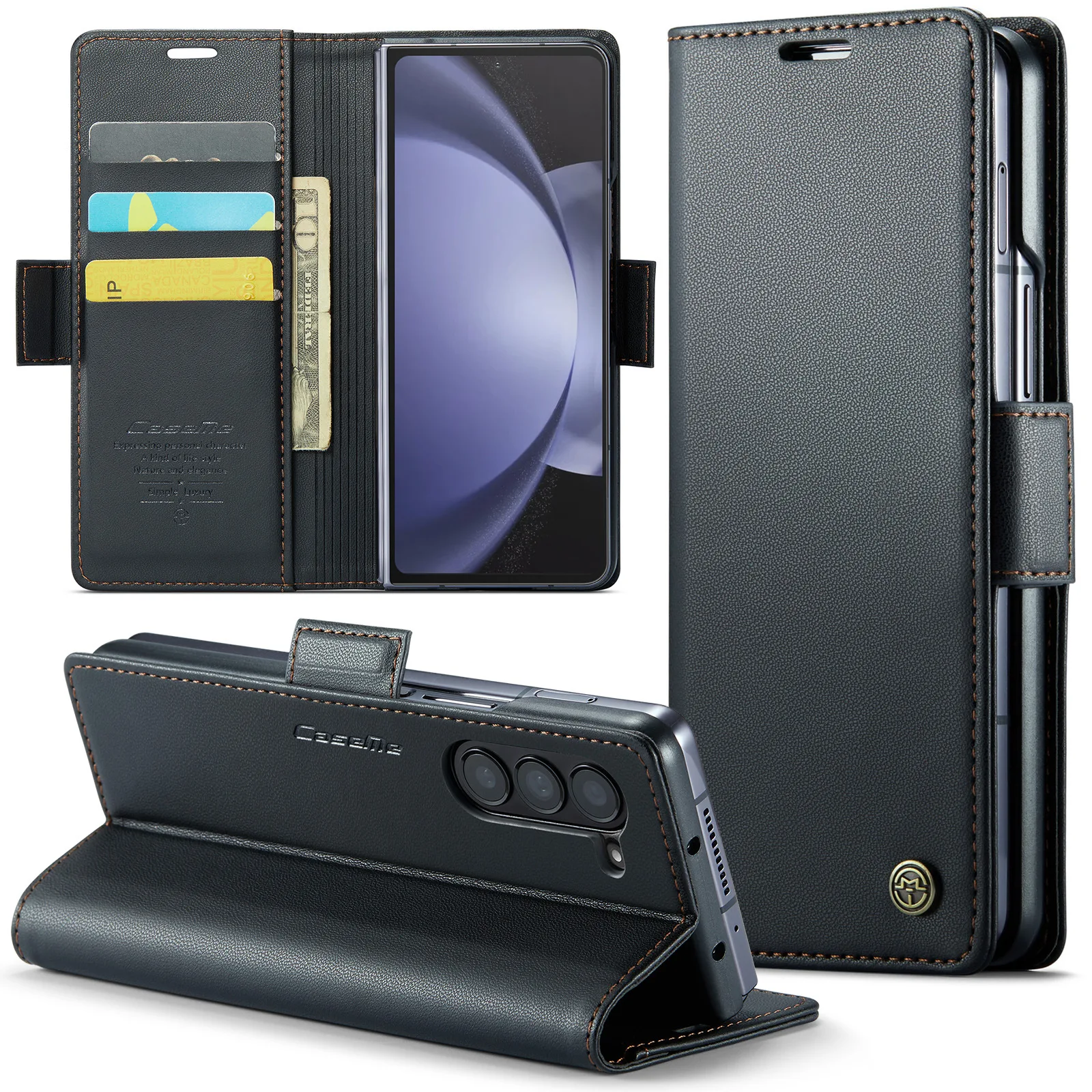 Magnetic Durable PU Leather Phone Case for Samsung Galaxy Z Fold 7 6 5 Fold6 Fold5 5G Wallet with Card Holder Shockproof Cover