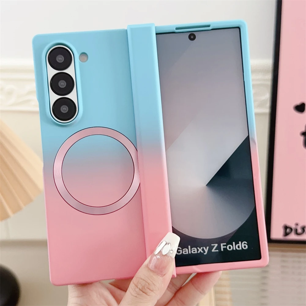 Gradient Dual Color Magnetic Liquid Silicone Phone Case for Samsung Galaxy Z Fold 7 6 5 4 Zfold3 Case For Magsafe Charging Cover