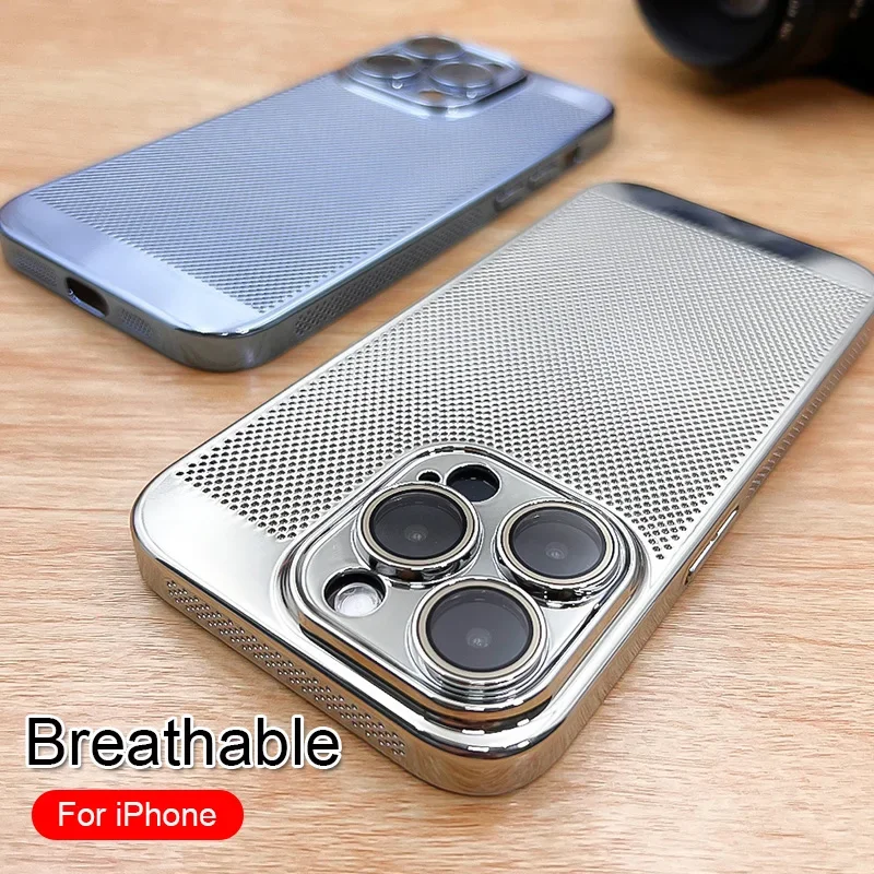 Electroplate Breathable Heat Dissipation Cooling Case For iPhone 17 16 15 Pro Max 14 13 12 11 PC Hard Back Cover