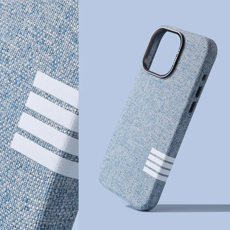 Original flax fabric MagSafe phone case for iPhone 16 pro 15pro Max 14 13 12 wireless charging alloy lens protective back cover
